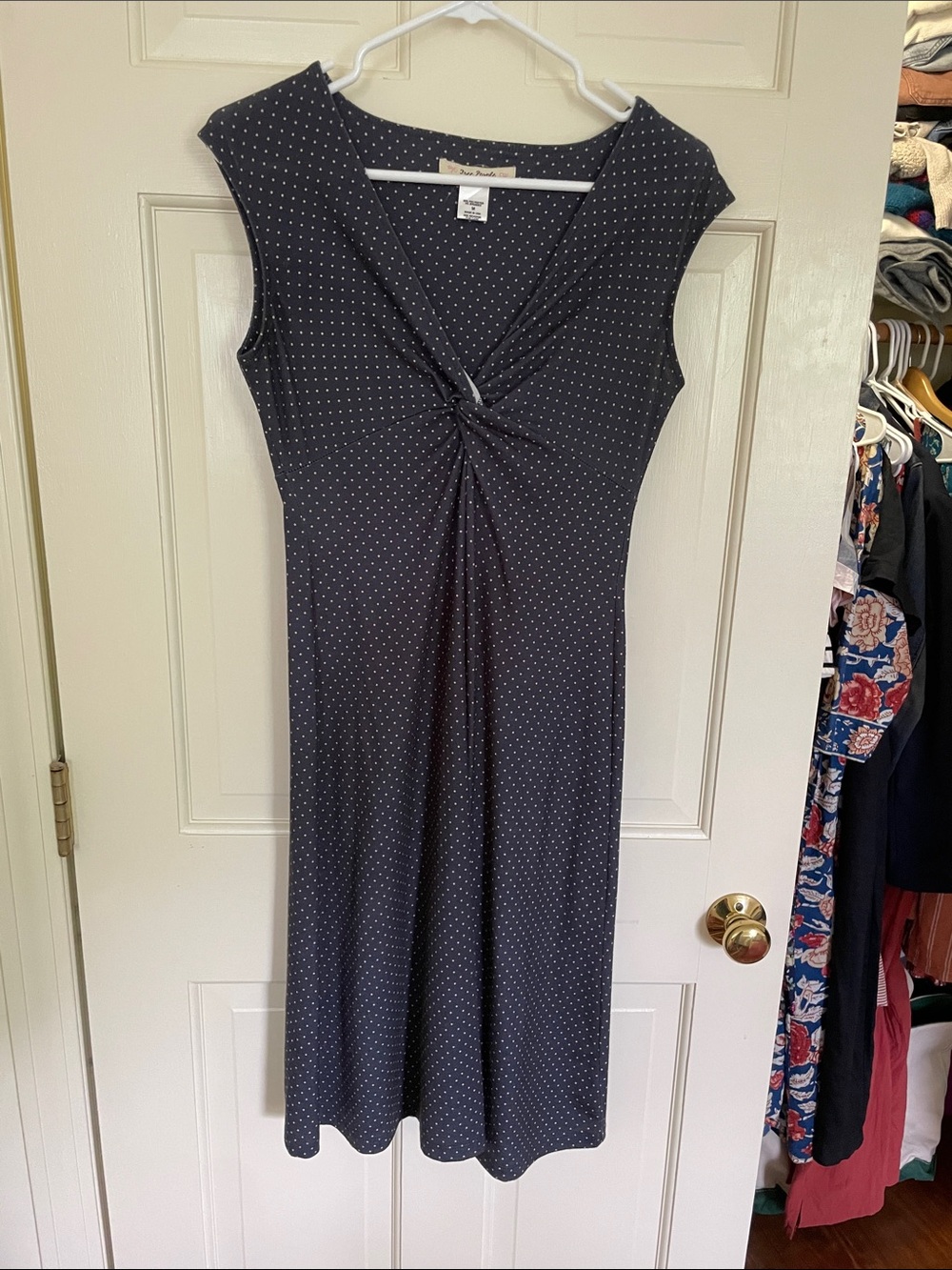Free People Black Polka Dot Twist-Front Midi Dress